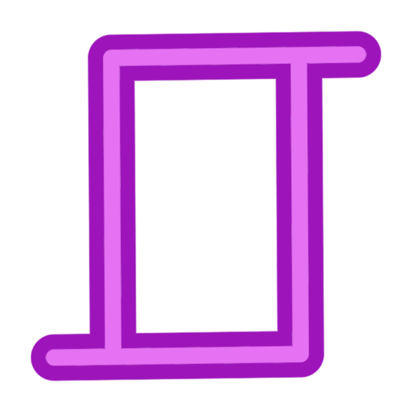 a glyph for the letter F in two toned magenta. It is a circle with a line pointing towards the upper right.